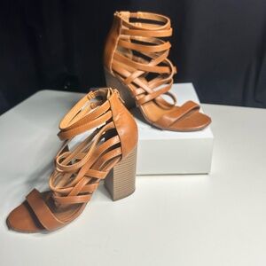 Charlotte Russe Tan Strappy Block Heels